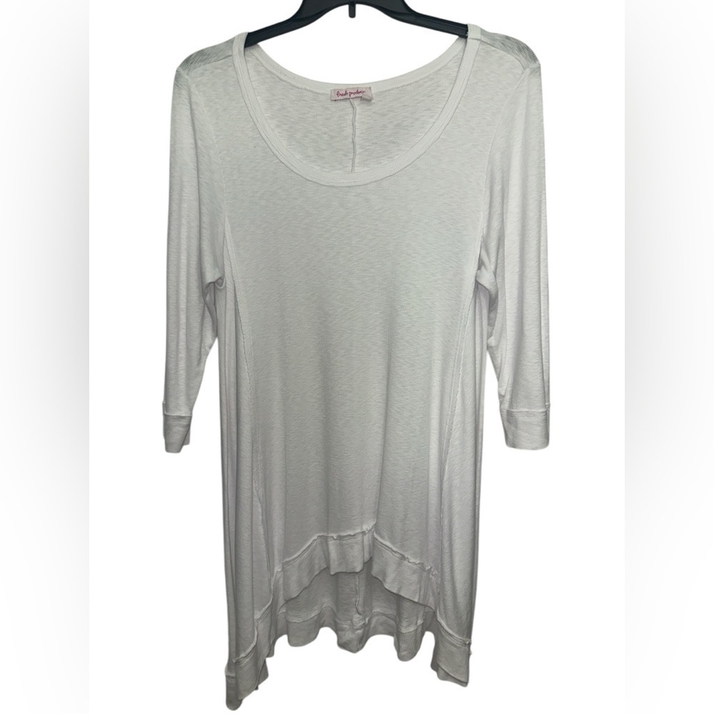 Fresh Produce Stretchy Tunic One Size Hi Low Hem Flowy Boho Scoop Neck White